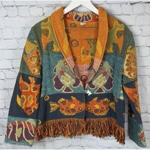 Vintage SANDY STARKMAN Women’s Boho Blazer Bright Quilt Jacket Fish Size Medium